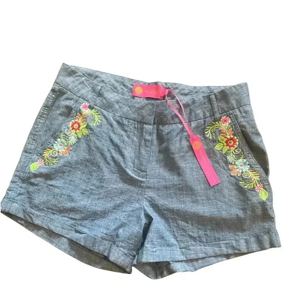 NWT Macbeth Collection embroidered flowers chambray shorts size small - Picture 1 of 3